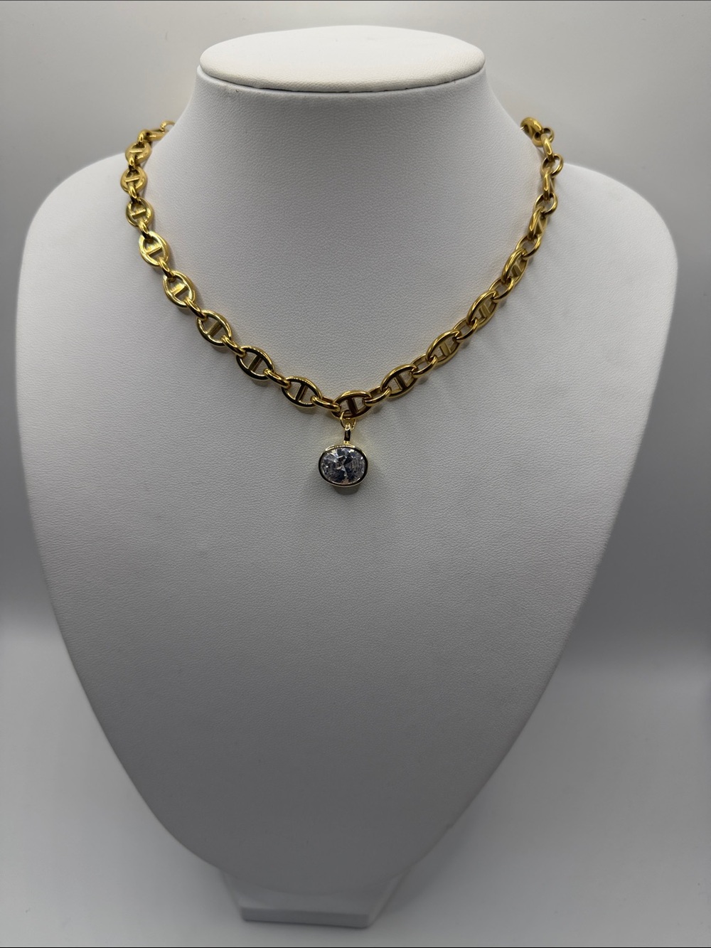 138. Gold Chain Necklace with Sparkling Pendant -16” - 18”